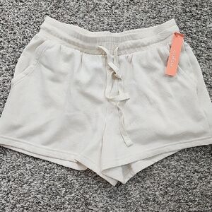 Cream Athletic Shorts with Drawstring Waistband